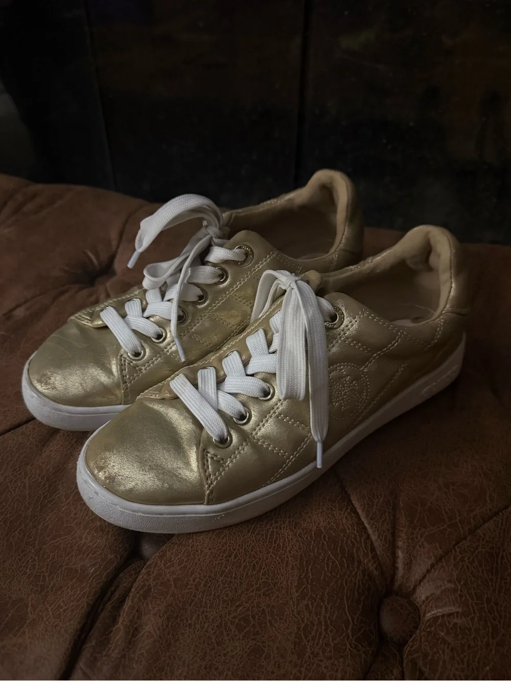 Guess Women's Gold Quilted Lace-Up Sneakers